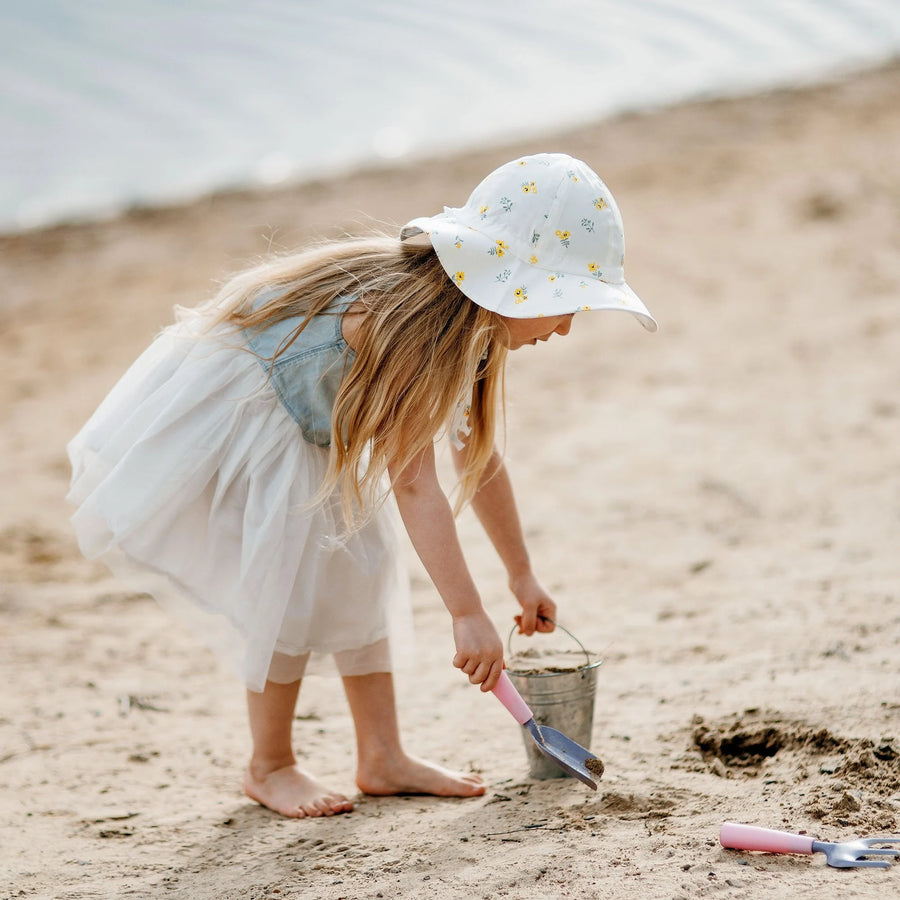 Chapeau de Soleil en Coton - Larges Rebords - Fleurs Jaunes