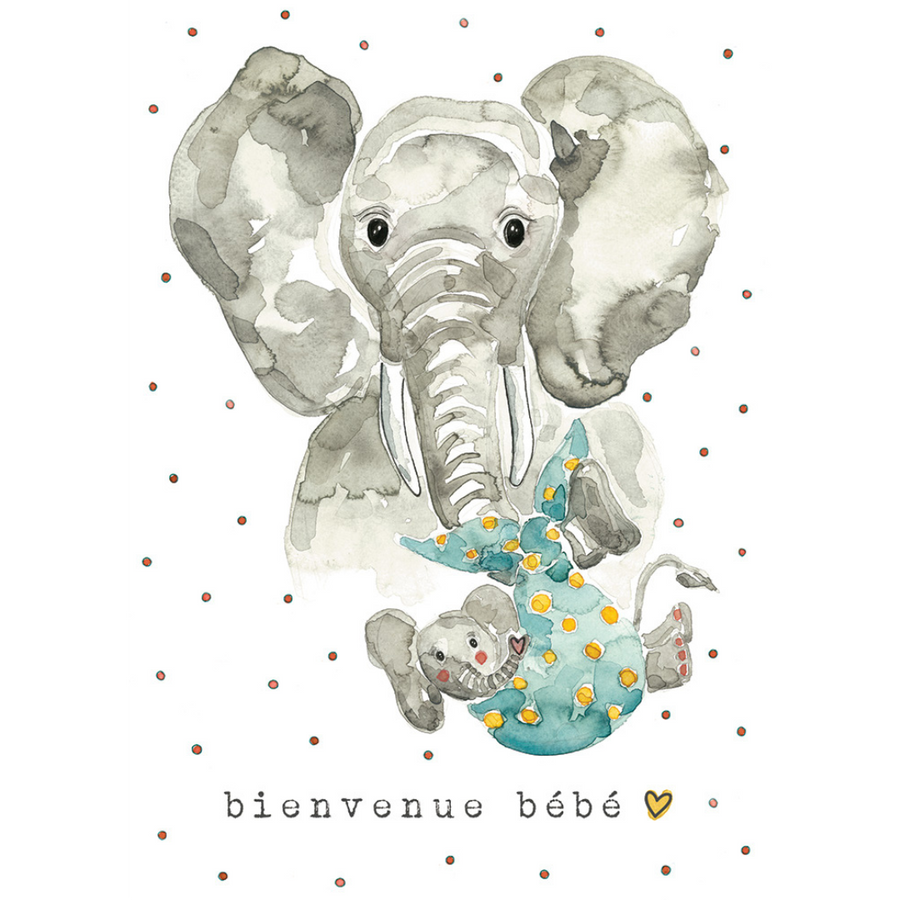 Carte de Souhaits - Éléphant Bienvenue Bébé