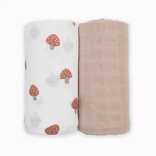 Muslin Swaddle Blankets Set - 100% Cotton - Mushroom/Sand