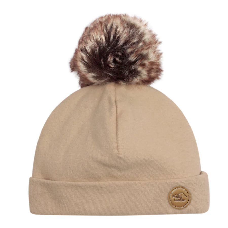 Tuque in Pompon 0-6 months-Latte