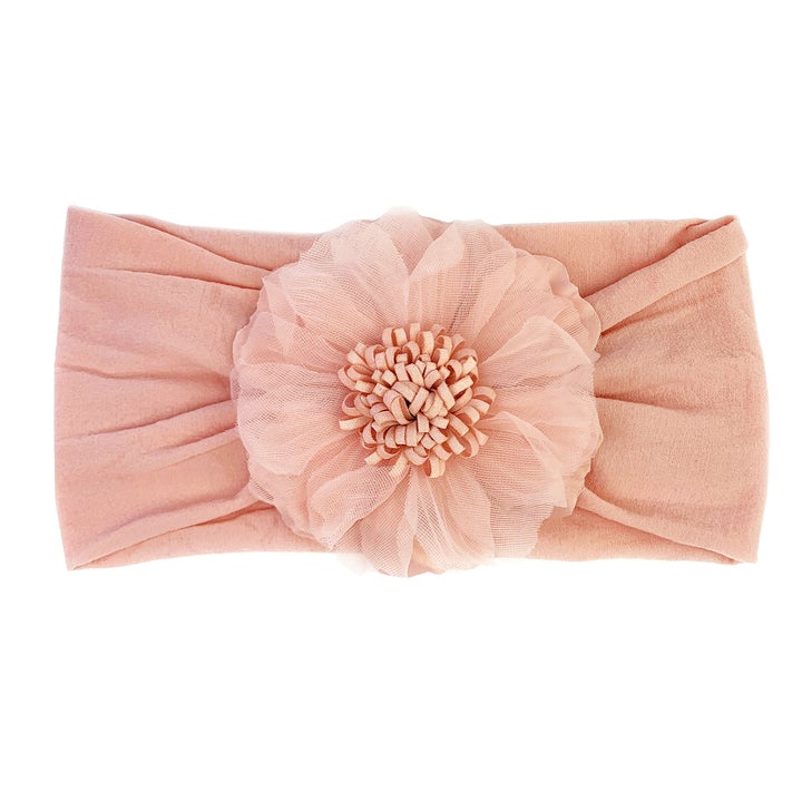 Nylon headband with Flower - Pink - 0 to 18 months