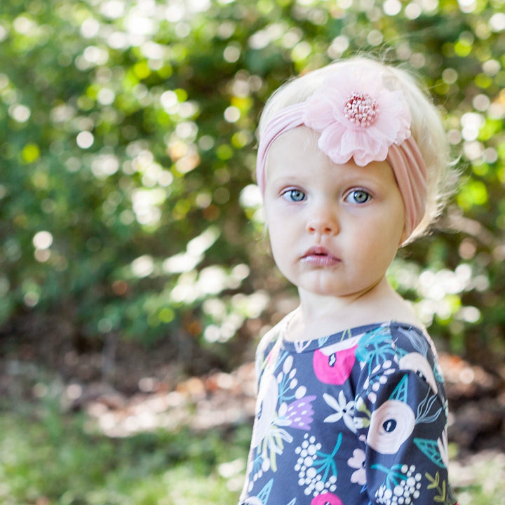 Nylon headband with Flower - Pink - 0 to 18 months